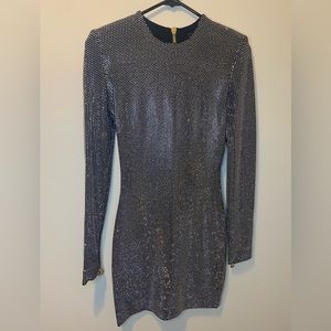 Never worn Balmain embellished designer dress. Silver with black body.